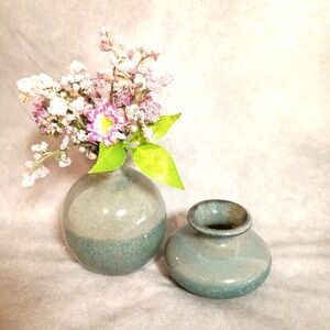 Hobby Lobby Set of 2 Crystalline Looking Ceramic Stoneware Vases Blue/Gray
